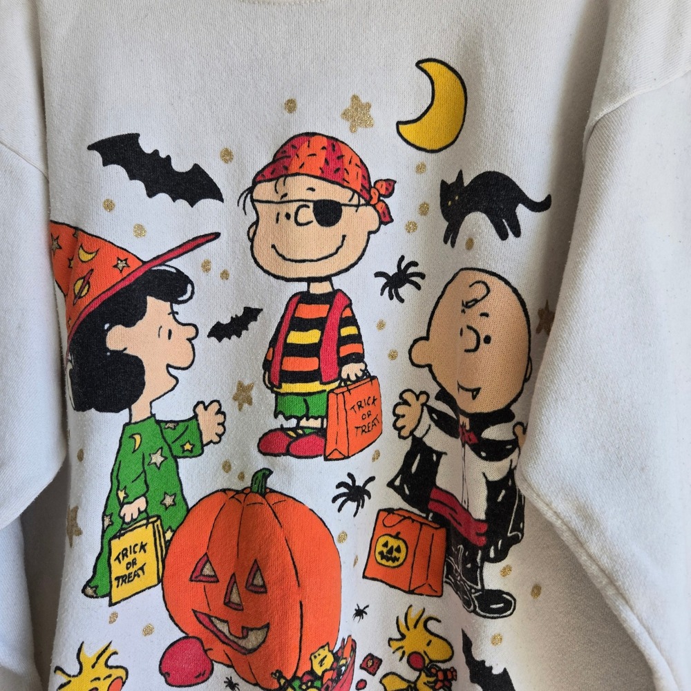 Peanuts Large Sweatshirt Womens White Good Halloween Charlie Brown Vintage USA - Picture 3 of 10